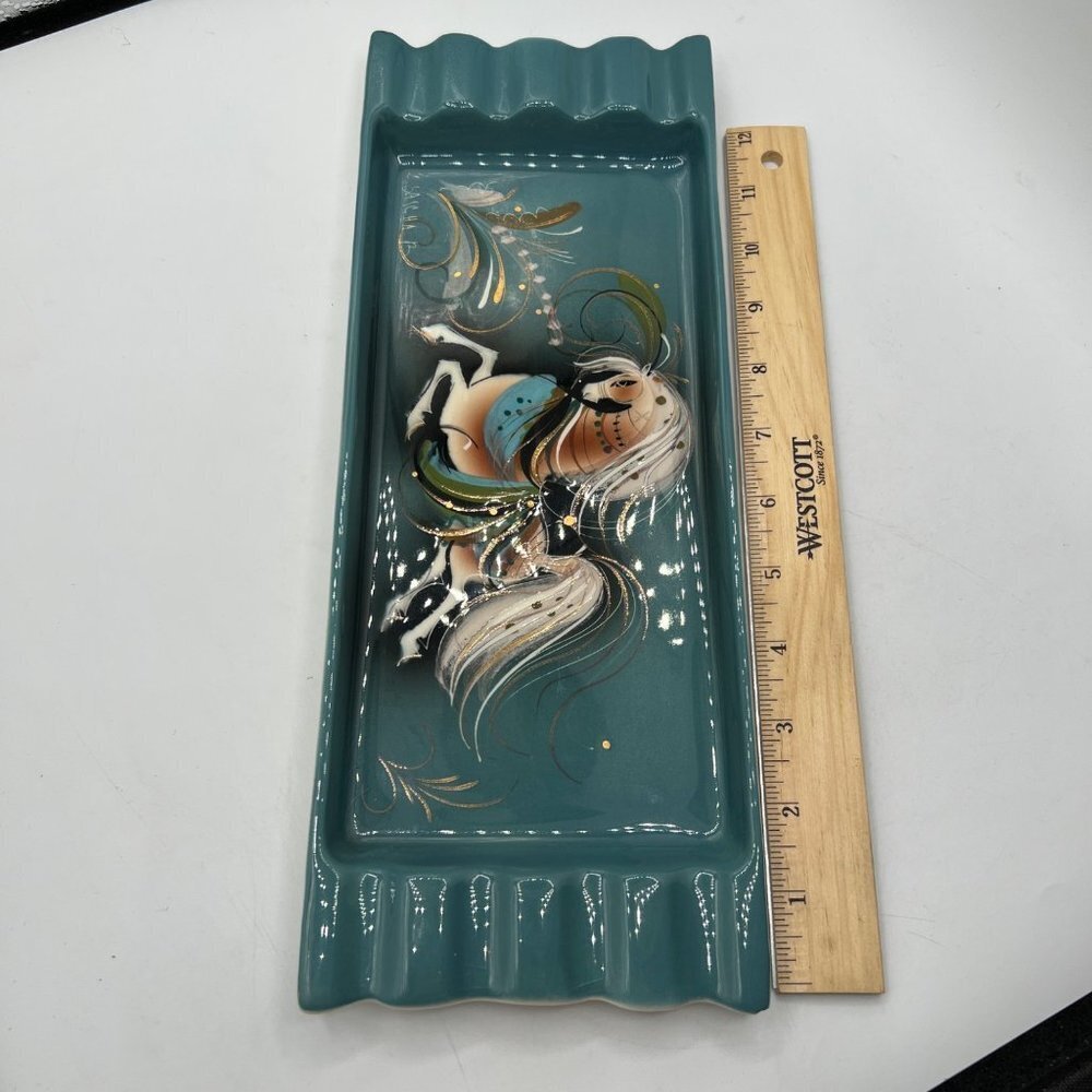 Sascha Brastoff Teal Edged Galloping Stallion Mid Century Ashtray - Picture 12 of 13